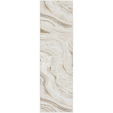Glitz GLZ22 Modern Abstract Ripple Distressed Metallic Shimmer Hi-Low Textured Soft-Touch Polyester Low Profile Short-Pile Grey/Gold Runner-Nourison-Rug Love - The Most Loved Rug Store